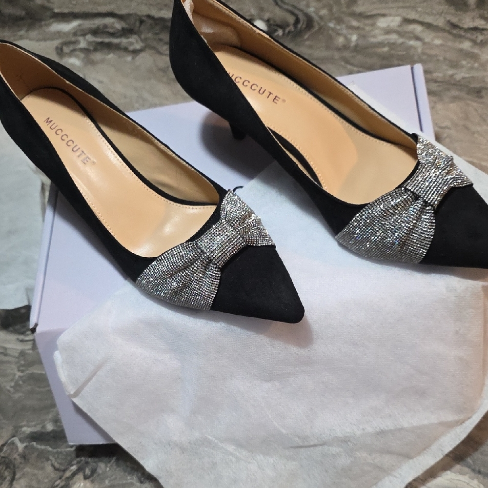 Black Velvet And Rhinestone Kitty Heels